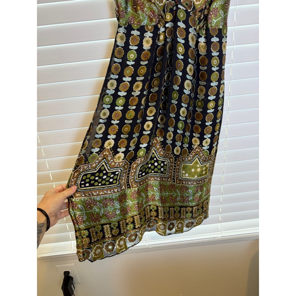 Vtg Y2K Silk Blend Floral V Neck Babydoll Dress Womens XS Earthy Neutral Floral - Picture 3 of 7